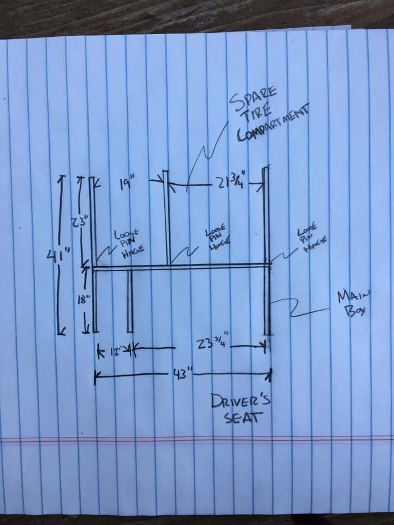 A pencil drafting of how the Honda Element camper bed was to be built