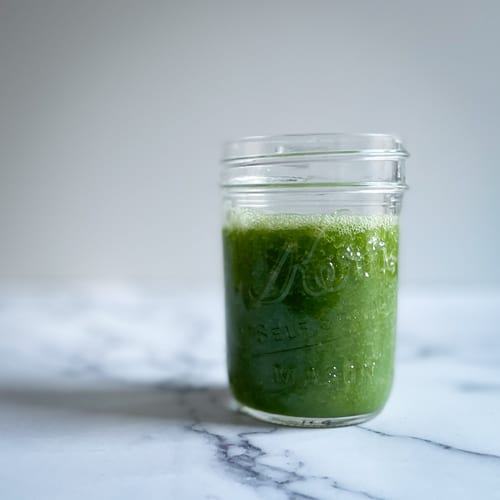 Green AIP Gluten Free Juice in a glass jar